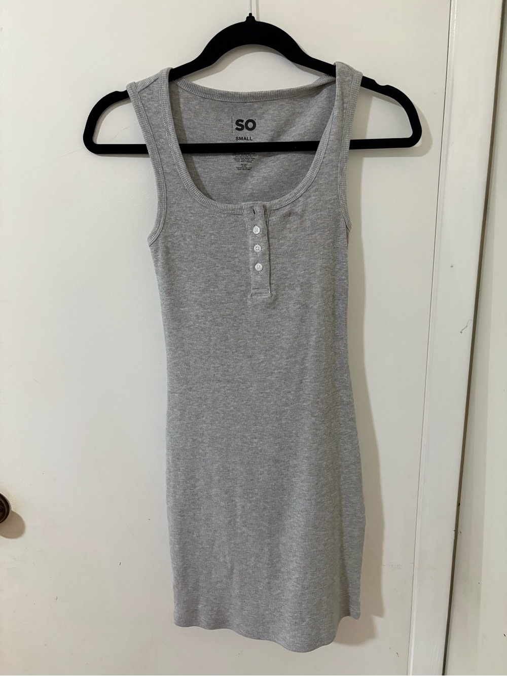 SO Light Gray Ribbed Tank Dress with Front Button Placket